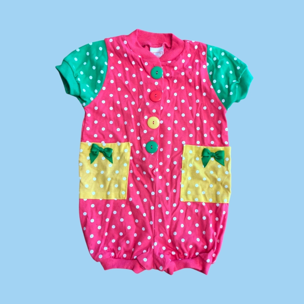 Vintage Buster Brown 3T Colorful Polka Dot Romper